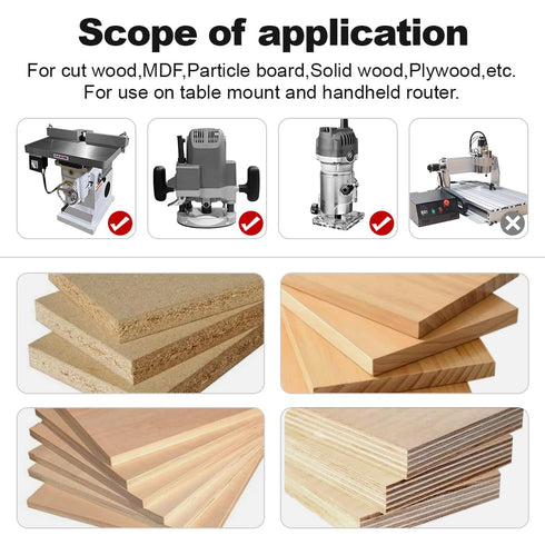 4PCS Set, 1/4 Inch YG6X 24000RPM 1/4" 5/16" 3/8" 1/2" Flush Trim Router Bit Shank Alloy Top Bearing, High Speed