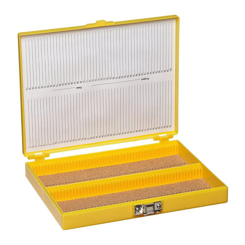 Heathrow Scientific HS15994D Premium Microscope Slide Box, 100-Place, Cork, ABS, Yellow Color