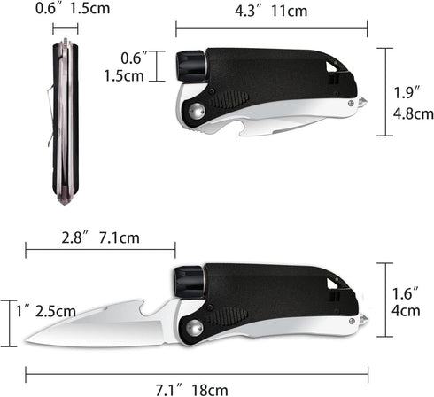 Led Mini Flashlight 6-in-1 Utility Folding Pocket Knife, Multi-Function Emergency Tool for Hiking, Camping