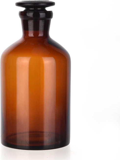 500ml Borosilicate Glass Reagent Bottle, Narrow Mouth with Standard Ground Glass Stopper for Labs (16oz, Amber)