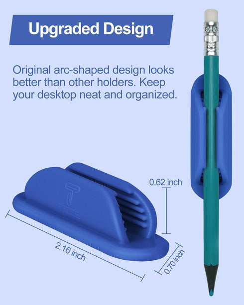Set of 10 Adhesive Pencil Holders for Desk - Silicone Pen Holder with 15 PCS Adhesive Pads, Flexible Office Essentials