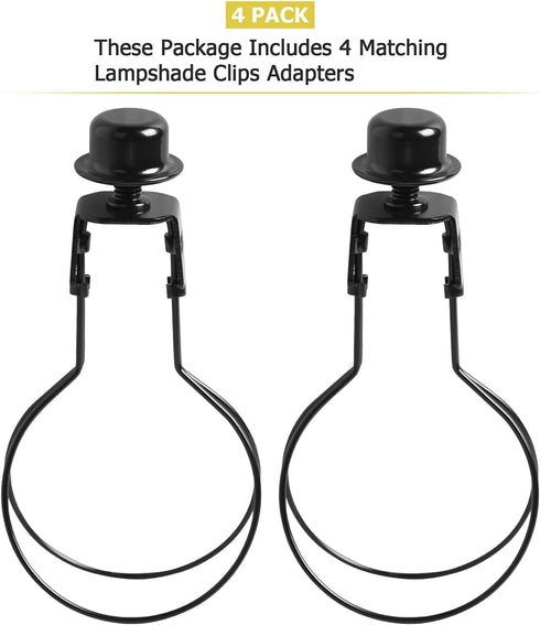 KEJJNYER 4 Pack Bulb Bulb Clip On Lamp Shade Adapter Black, Light Clips For Lamp Shades Holder, Clip On Light Shades