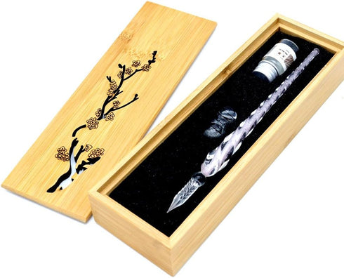 Vintage Handmade Glass Dip Pen Set, Elegant Crystal Signature Pen Gift (Light Pink)