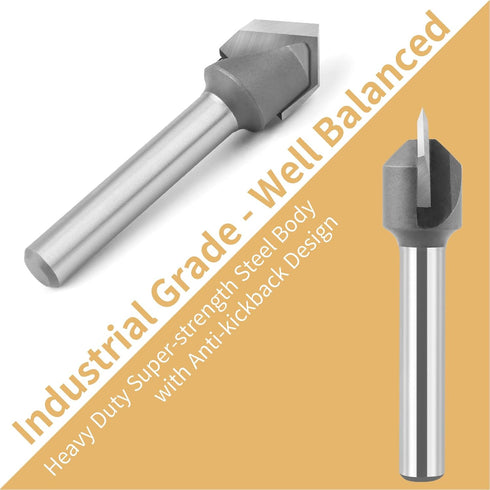 BINSTAK 90 1/4" 1/2" Degree V Groove Router Bit Carbide Chamfer Bits with Shank and Cutting Diameter for CNC Woodwork