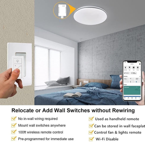 Dimmer (2 2 Nexete Smart Wireless Light Switch, Switch & Receiver Kit No Wiring Wireless Remote Control,Remote & Voice