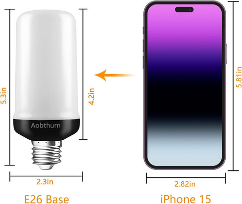 Flame Light Bulbs, E26 Base Flickering LED Bulb, 4 Modes with Gravity Sensor, Halloween Home Party, Pack of 4