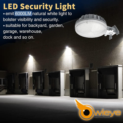 6000LM 42W 4000K 110-240V, Owleye Dusk to Dawn Outdoor Lighting LED Barn Light Security Lights, Daylight, AC ETL