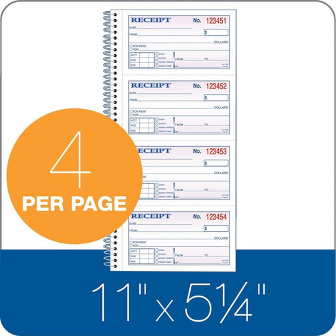 Tops 2-Part, 11 5.25 Inches, 4 200 Sets (4161) Money/Rent Receipt Book, Carbonless, x Receipts/Page, per Book , White