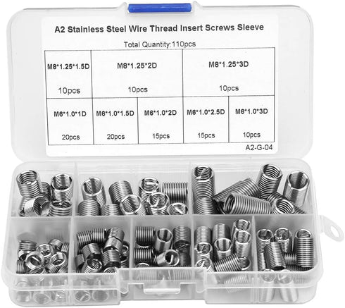 110pcs Coiled Wire Thread Insert Thread Screws - Stainless Steel Sleeve Set, Versatile Thread Repair Kit for Home Repair