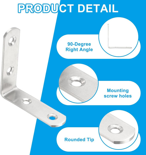24 45mm 45mm (1.8"x1.8") 90 PATIKIL Pcs Metal L-Shape Brackets, x Degree l Bracket Corner Braces Stainless Steel Right