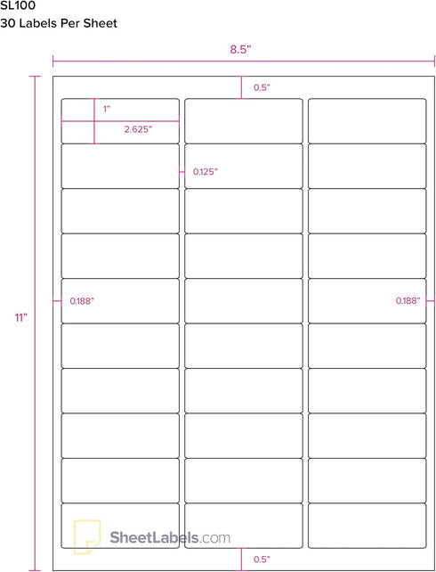 Mailing Address Labels, 1" x 2-5/8", 30-Up FBA Labels, Easy to Peel, 750 Labels - 25 Sheets from SheetLabels.com