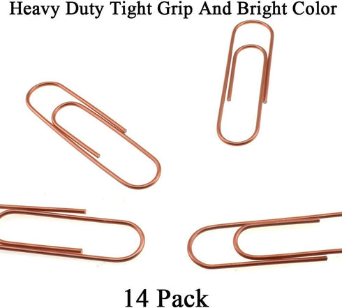 HAHIYO Paperclips 4 inch (100mm), Extra Large Sturdy Rose Gold Vinyl Coated, 14 Pack