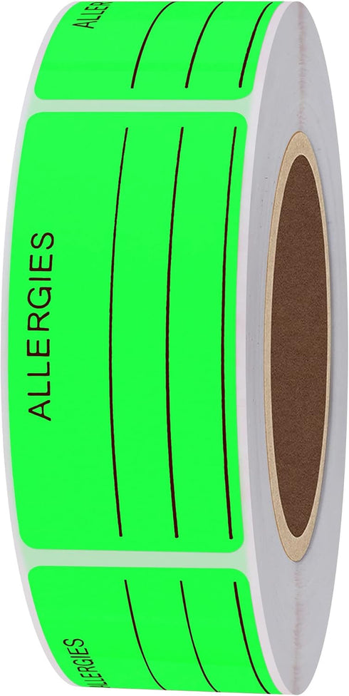 Hybsk Allergies Sticker, Fluorescent Green Allergy Stickers, 1"x2", 500 Per Roll