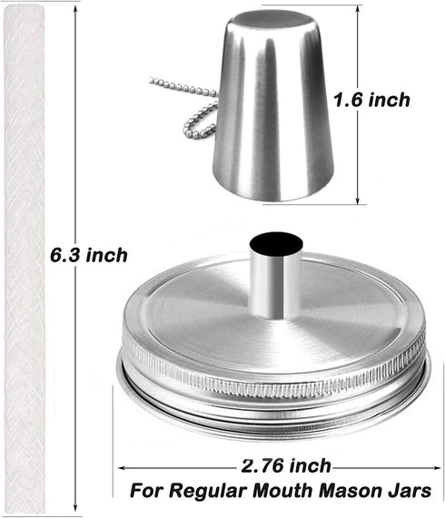 Mason Jar Tabletop Torch Kits, 4 Pack with Longlife Fiberglass Wicks and Stainless Steel Lids