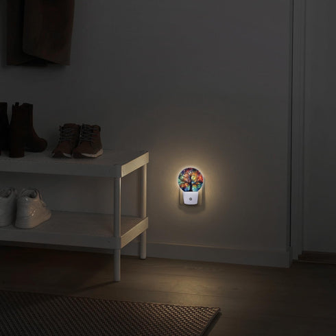 Round LED Night Lights Lamp with Dusk to Dawn Sensor, Vibrant Tree of Life with Branches Night Light Plug Into Wall