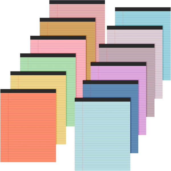 Lincia 12 Pcs Colored Legal Pad Writing Pads, 8.5 x 11 Inch, Wide Ruled, 50 Sheets Each