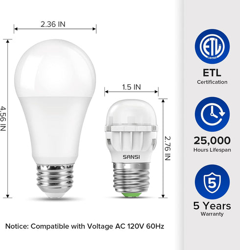 SANSI LED Refrigerator Light Bulb, 45W Equivalent, 5000K Daylight White, 450 Lumen, E26, Waterproof, 4-Pack