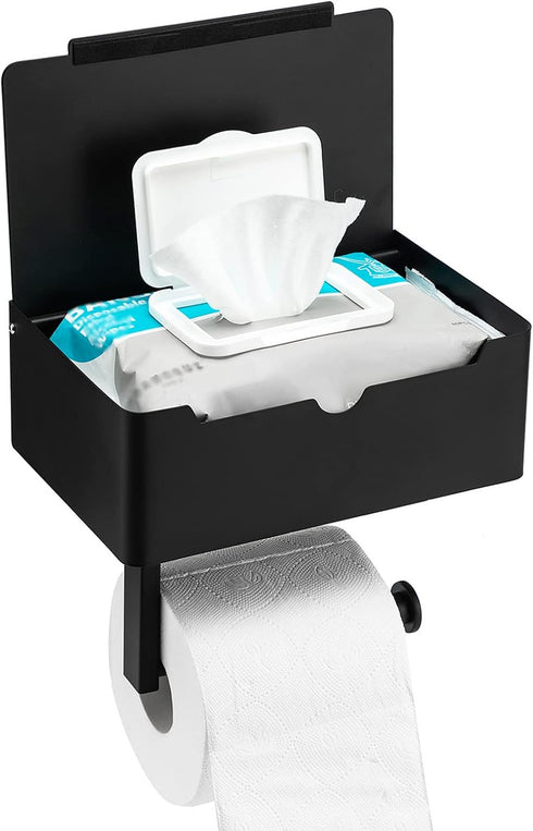 Toprema Matte Black Toilet Paper Holder Tissue Roll Hanger with Shelf Flushable
