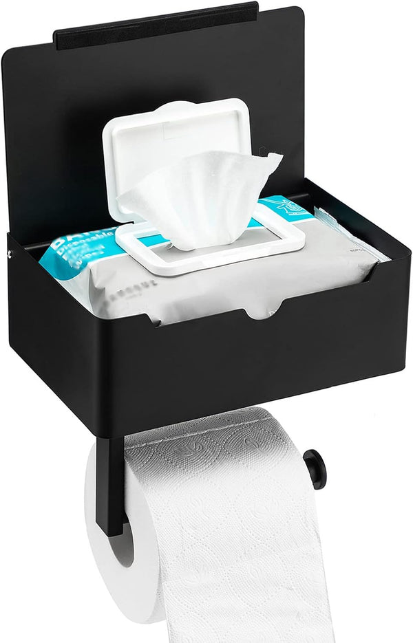 Toprema Matte Black Toilet Paper Holder Tissue Roll Hanger with Shelf Flushable