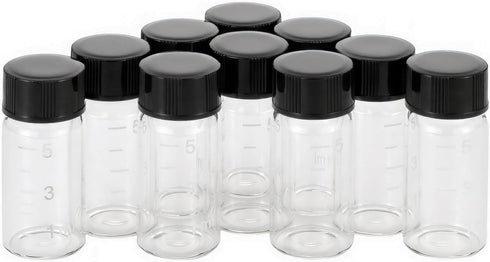 JIUWU 10pcs 5ml 1/6 Oz Scaled Clear Glass Vials, Sample Transparent Liquid Bottles with Screw Cap