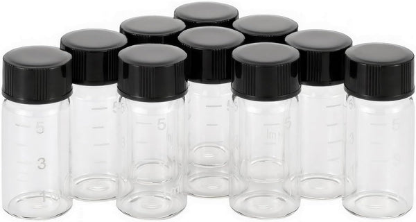 JIUWU 10pcs 5ml 1/6 Oz Scaled Clear Glass Vials, Sample Transparent Liquid Bottles with Screw Cap