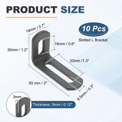 10 2"x1.2"x0.7", 90 uxcell Pcs Adjustable Right Angle Brackets, Slotted L-Shape Corner Bracket Degree Steel l Bracket