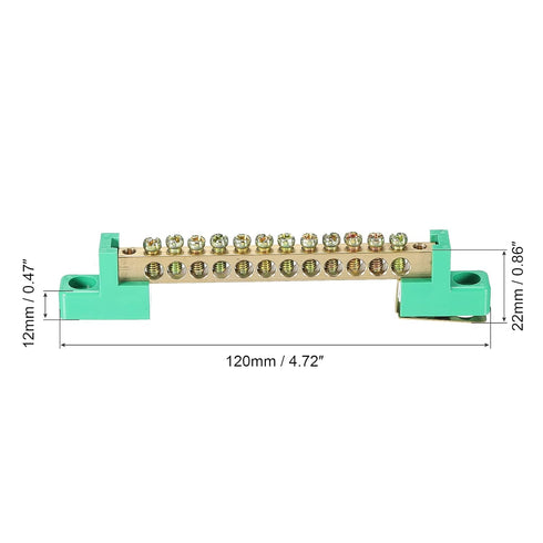 MECCANIXITY Terminal Ground Bar Screw Block, 12 Positions Green Brass for Electrical Distribution, Pack of 2