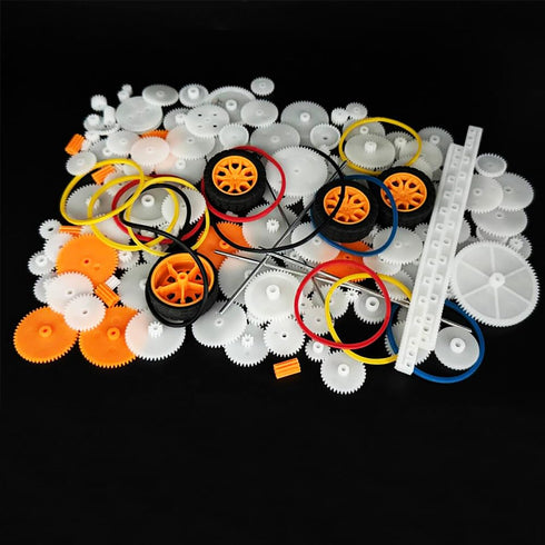 Nieustraszony 150PCS Set (150) Plastic Gear Kit Toy Wheel with Shaft Axles Rubber Band Small Gear for Motor RC Car