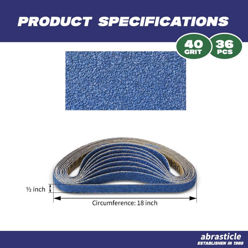 1/2" x 18" Zirconia Sanding Belts for Metal, 36 PCS 40 Grits Sand Paper, Perfect for Knife Blade Sharpening and