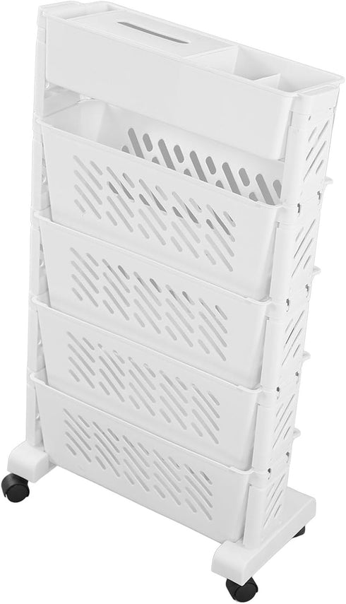 Small Bookshelf Mobile Bookcase, Home Tiered Storage Shelf Carts with Wheels, Rolling Storage Cart (5 Layer)