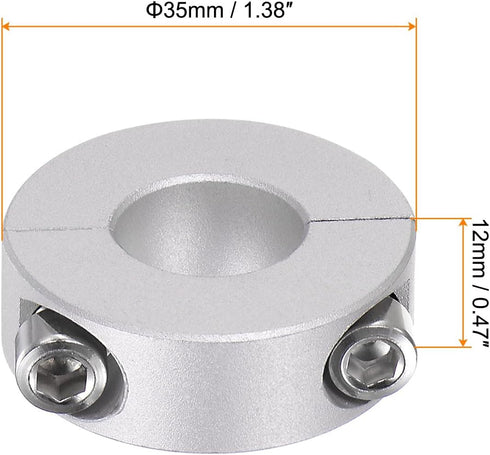 2pcs Double Split Shaft Collar for 16mm Shaft Set Screw Clamp-On Collars, 35mm OD, 12mm Width, for Stoppers, Position, Hold Timing Pulleys, Machine Tools, Industry, Anodization