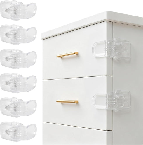 Roctee 6 Pack Drawer Baby Locks Clear, Baby Proof Locks for Side
