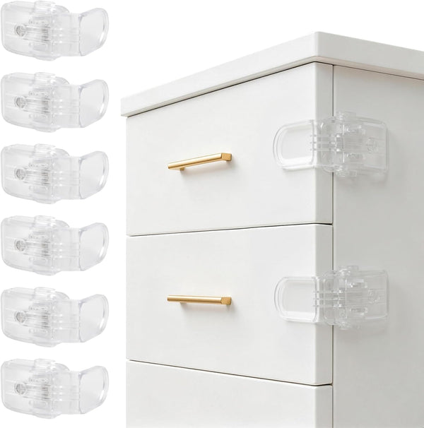 Roctee 6 Pack Drawer Baby Locks Clear, Baby Proof Locks for Side