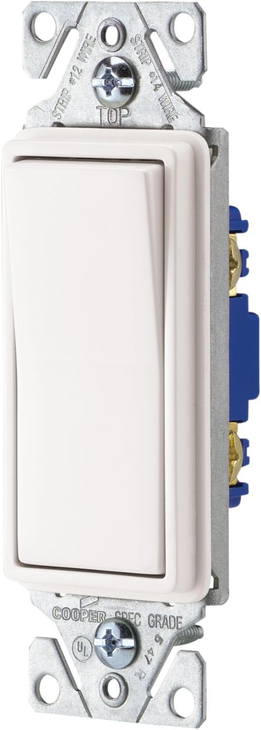 Cooper Wiring Devices C7501W-SP-L 15-Amp, 120-Volt Standard Grade Single-Pole Metal Strap Decorator