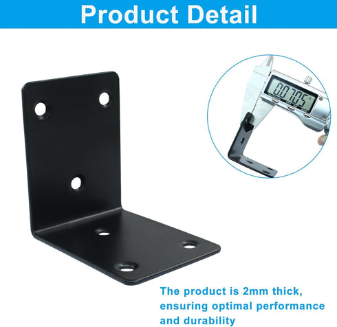 Marvexi 4Pcs 2.5" 65*65mm 90 Black L Shaped Corner Bracket Stainless Steel Degree Right Bracket, Heavy Duty Joint Right