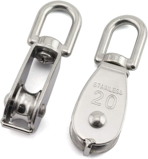 3-Pack M20 Single Pulley Block Heavy Duty Stainless Steel Hardware, Fixed Pulley for Wire Rope Loading 75kg