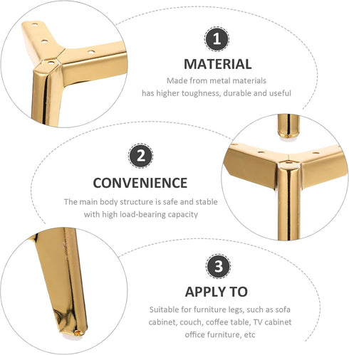 4pcs 100mm Set OUNONA Titanium Metal Furniture Support Legs, Triangle Cabinet Feet for Sofa, Dresser, Bedside Table