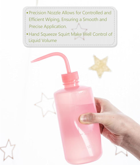 Melphoe 3Pcs 500ml Tattoo Wash Bottle Squeeze, Plastic Squeeze Medical Lab Washing Bottle, Pink