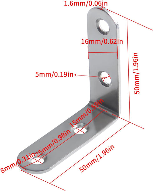 Ferixan 90 6 Pack 2 inch L Shelf Brackets - Small Light Weight Degree Angle Corner Bracket: Stainless Steel Solid