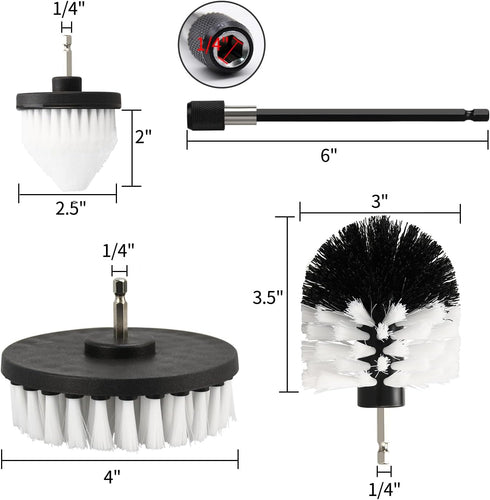 FGBNM 4pcs/24pcs Set, 1/4in (4pcs, Drill Brush Attachment Yellow/Blue/Black/Red/Pink/Green/White Power Scrubber Brush
