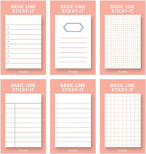 Monolike Basic Line Orange Sticky-it, 6p Set Self-Adhesive Memo Pad, 50 Sheets