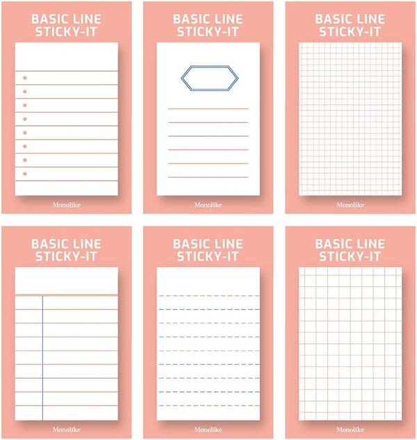 Monolike Basic Line Orange Sticky-it, 6p Set Self-Adhesive Memo Pad, 50 Sheets