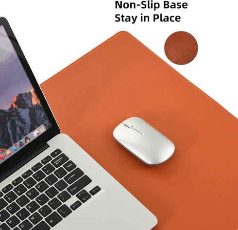 PU Leather Desk Pad Blotter, Waterproof Orange Office Desk Mat for Women, Non-Slip Writing Protector, Large Mouse Pad,