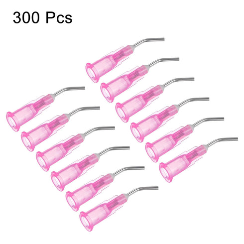 300pcs 18 Gauge Blunt Tip Dispensing Needles, 0.5" Angled Dispenser Needle for Oil or Glue Applicator, Pink