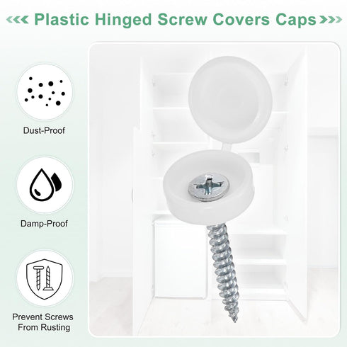M METERXITY 100-Pack 6mm M3 M4 M5 Plastic Hinged Screw Cover Caps, Shutter Screws with Caps, Fold Snap Washer Covers