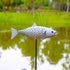(Silver-2) KAIXOXIN Solar Garden Lights Metal Fish Decorative Stake for Outdoor Patio Yard Decorations,Warm White LED