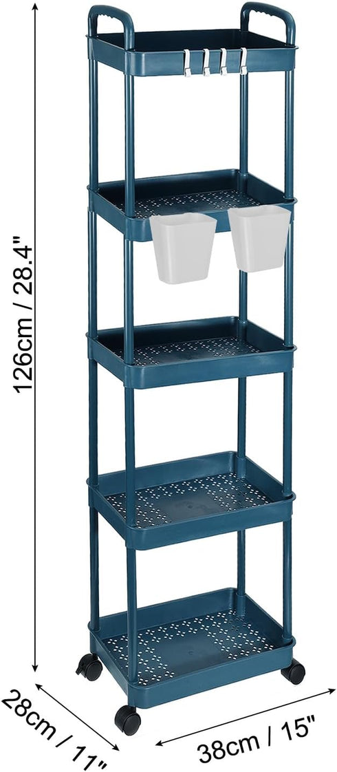 5-Tier PATIKIL Rolling Utility Cart with Handle, Storage Shelves Organizer Cart Movable Storage Organizer with Hanging