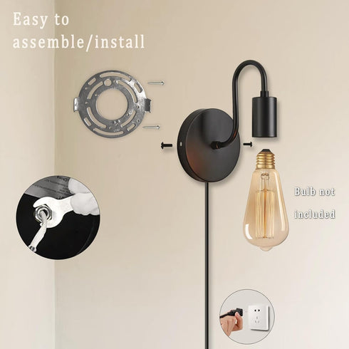E26 1-Light Plug in Wall Sconce with On Off Switch Industrial Wall Mount Light Fixture Vintage Wall Sconces with Plug