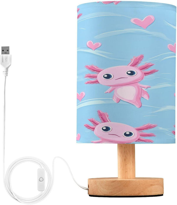 ALAZA Cute Kawaii Axolotl with Pink Heart Bedside Table Lamp with USB