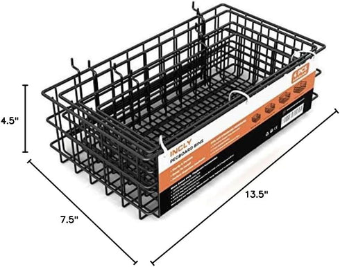 INCLY 4 Pack Pegboard Baskets Bins Set, Square Style Black Metal Wire Basket for Peg Board Organizing Tools